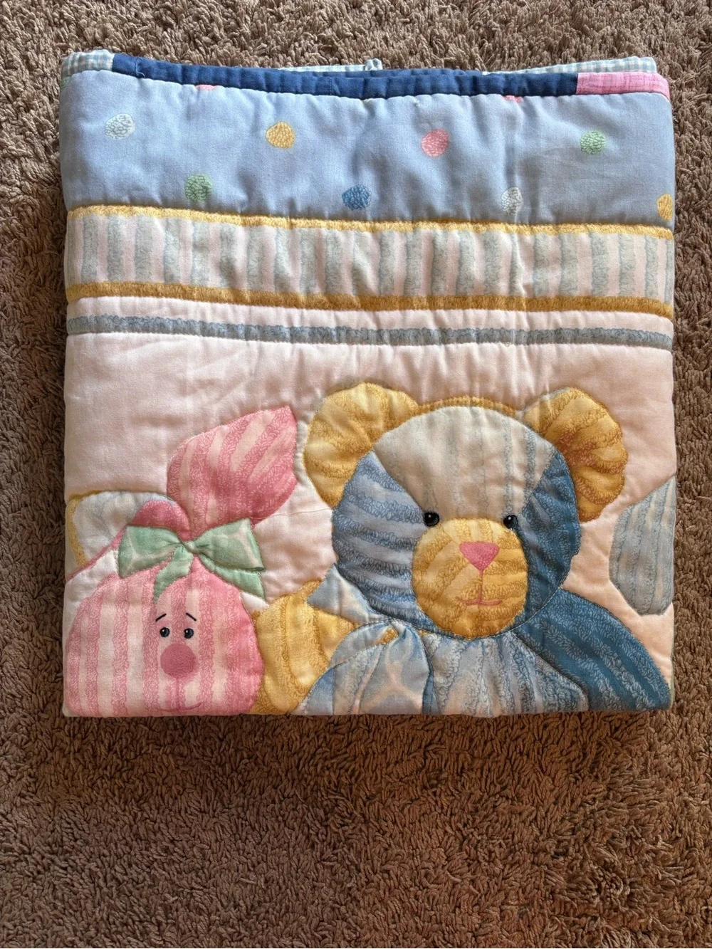 Pastel Teddy Patchwork Quilt - Nursery Plush Animal Design